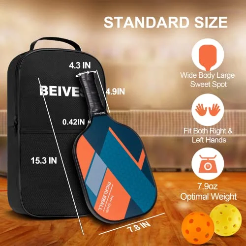 BEIVES Pickleball Paddles, USAPA Fiberglass Pickleball Paddles Set of 4, Pickleball Set with 4 Pickleball Rackets, Including 4 Pickleballs & 1 Carry Bag, Pickle Ball Paddles Set for Men, Women — view 4